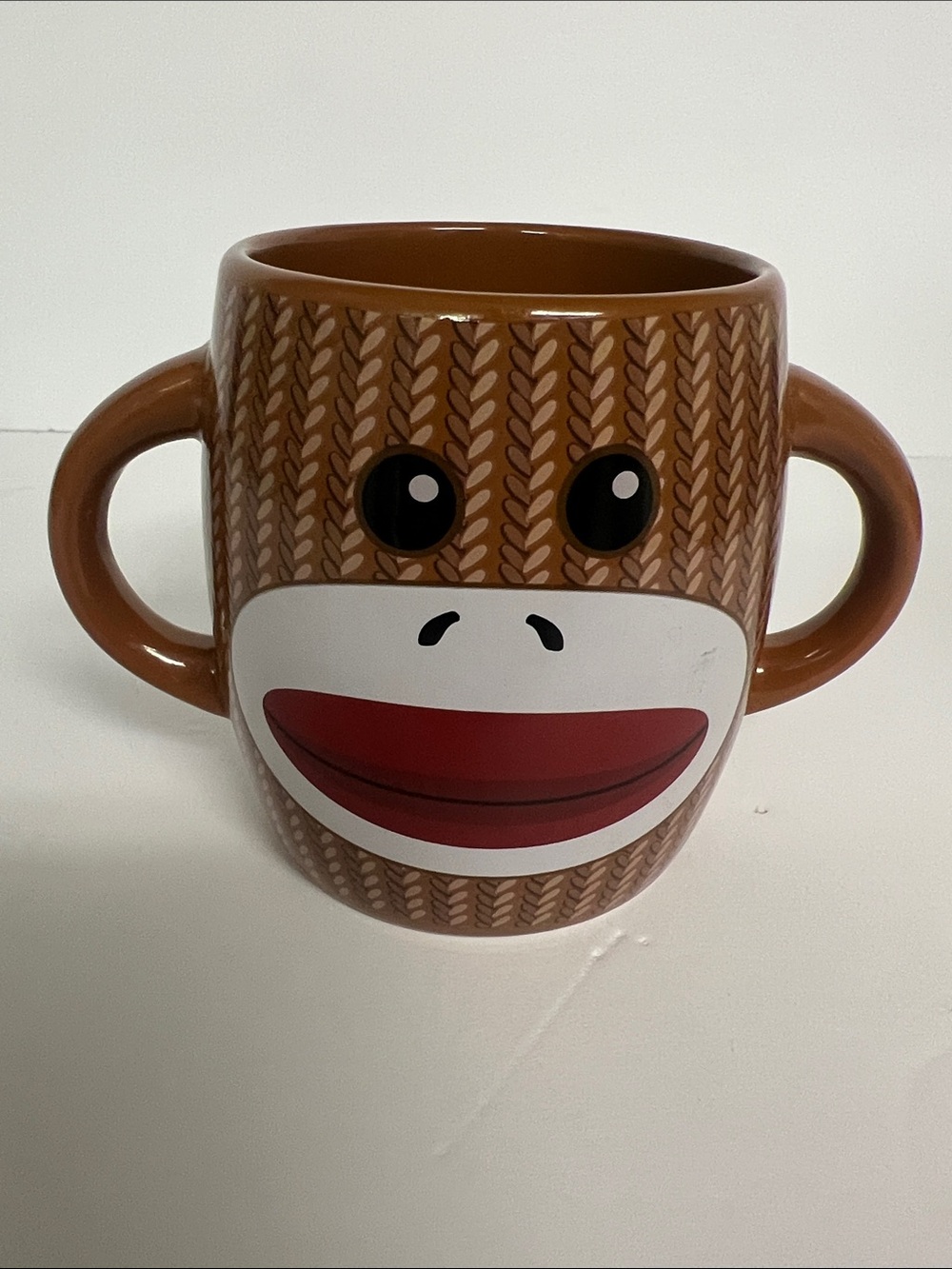 Brown Sock Monkey Double-Handled Ceramic Mug by Galerie